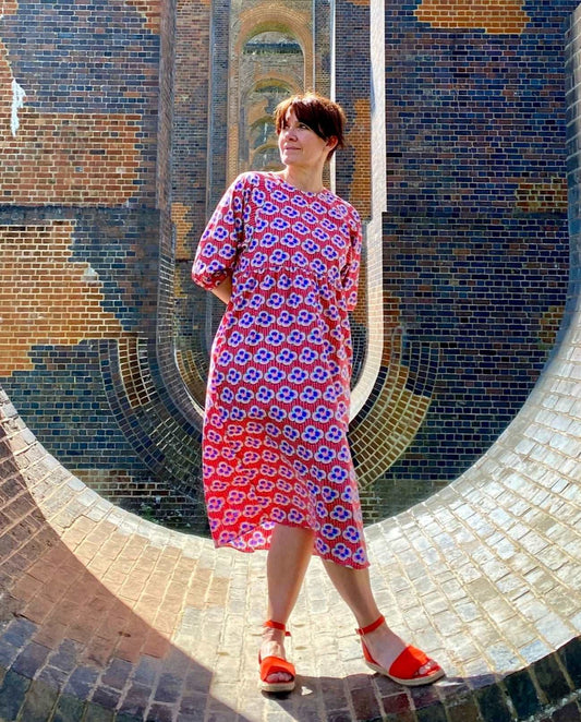 Kay Dress in Kitsch Lotus Cotton - Hanova Studio