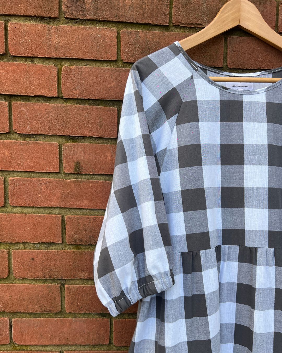 Kay Dress in Large Grey Gingham Cotton - Hanova Studio