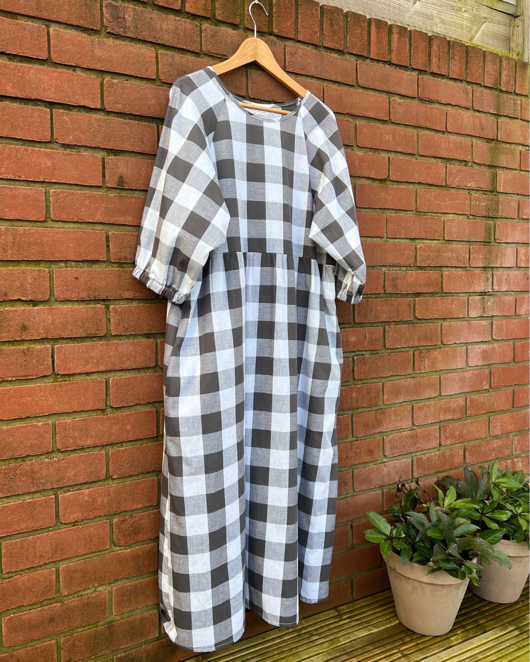 Kay Dress in Large Grey Gingham Cotton - Hanova Studio