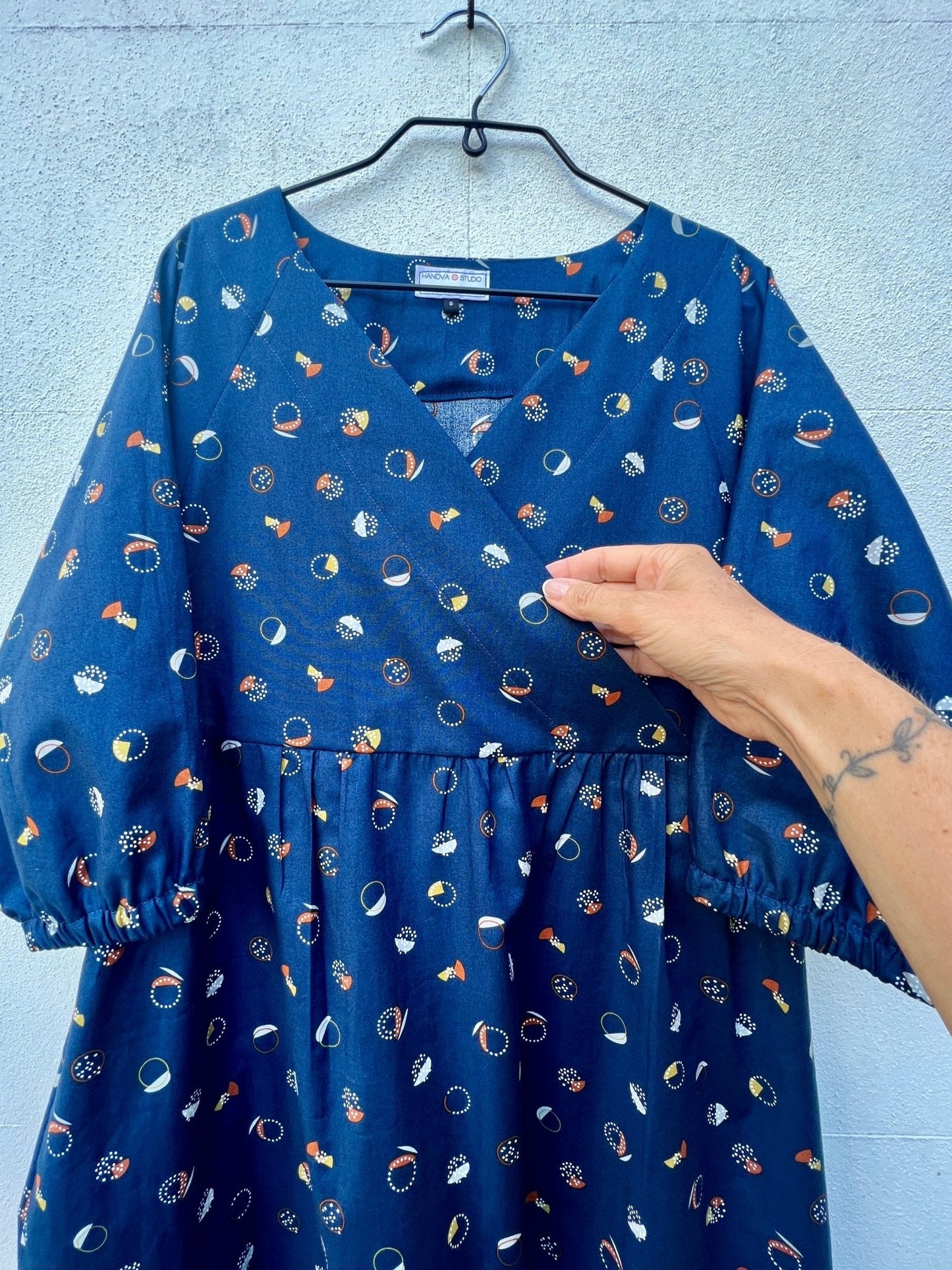 Kay Dress in Navy Fizz Cotton - Hanova Studio