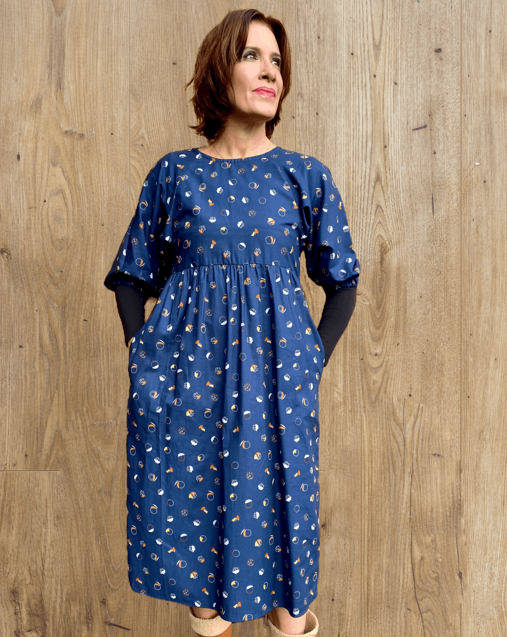 Kay Dress in Navy Fizz Cotton - Hanova Studio