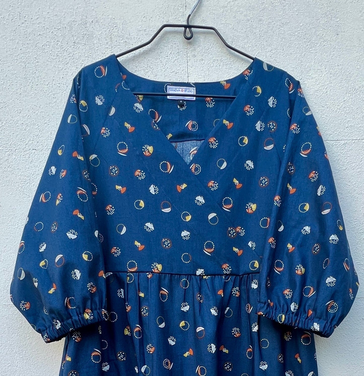 Kay Dress in Navy Fizz Cotton - Hanova Studio