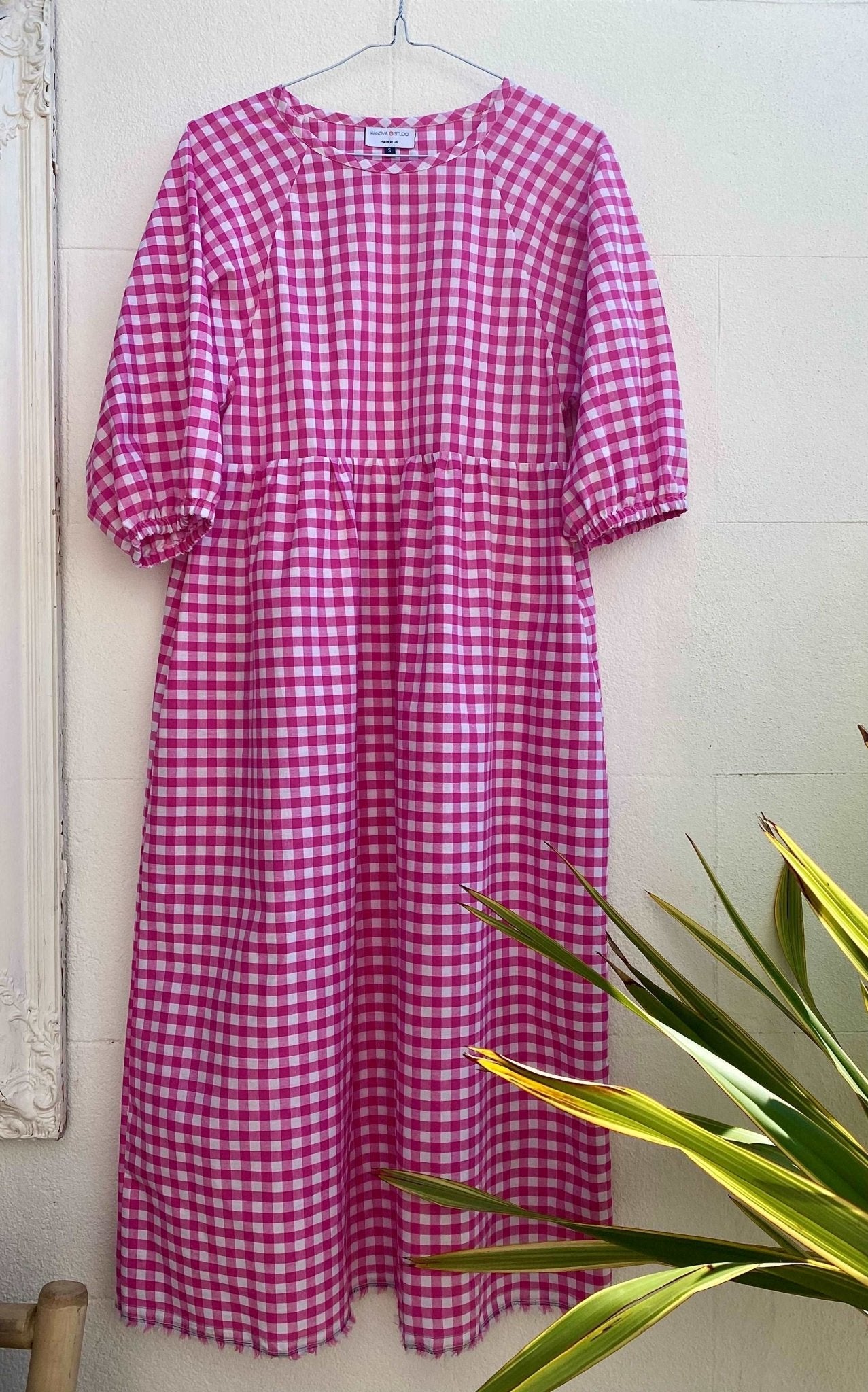 Kay Dress in Pink Gingham Cotton - Hanova Studio