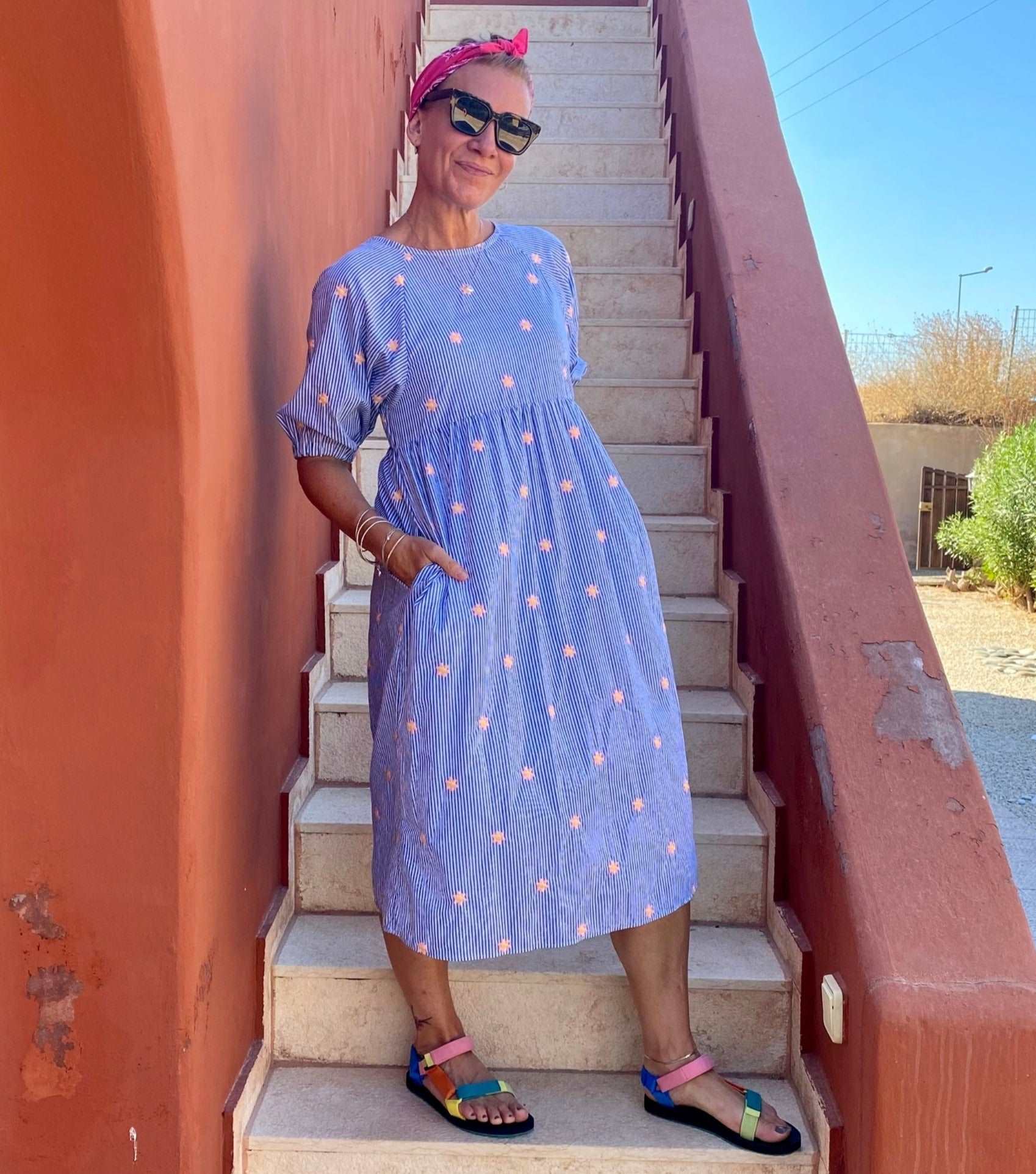 Kay Dress in Starry - Stripe Cotton - Hanova Studio