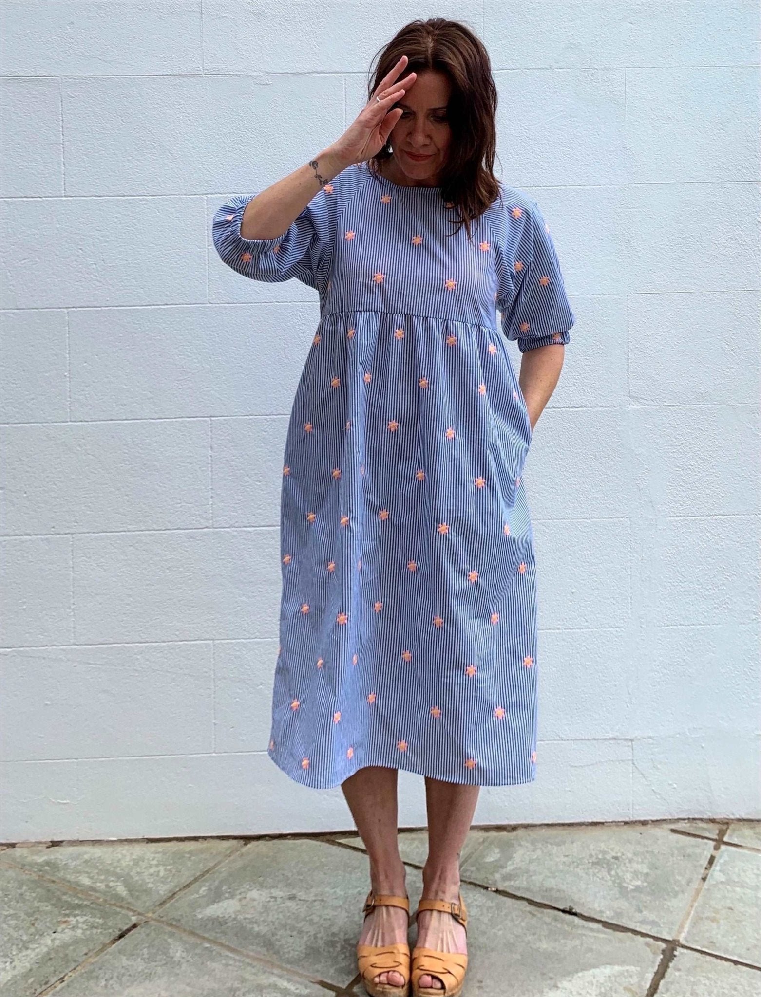 Kay Dress in Starry - Stripe Cotton - Hanova Studio