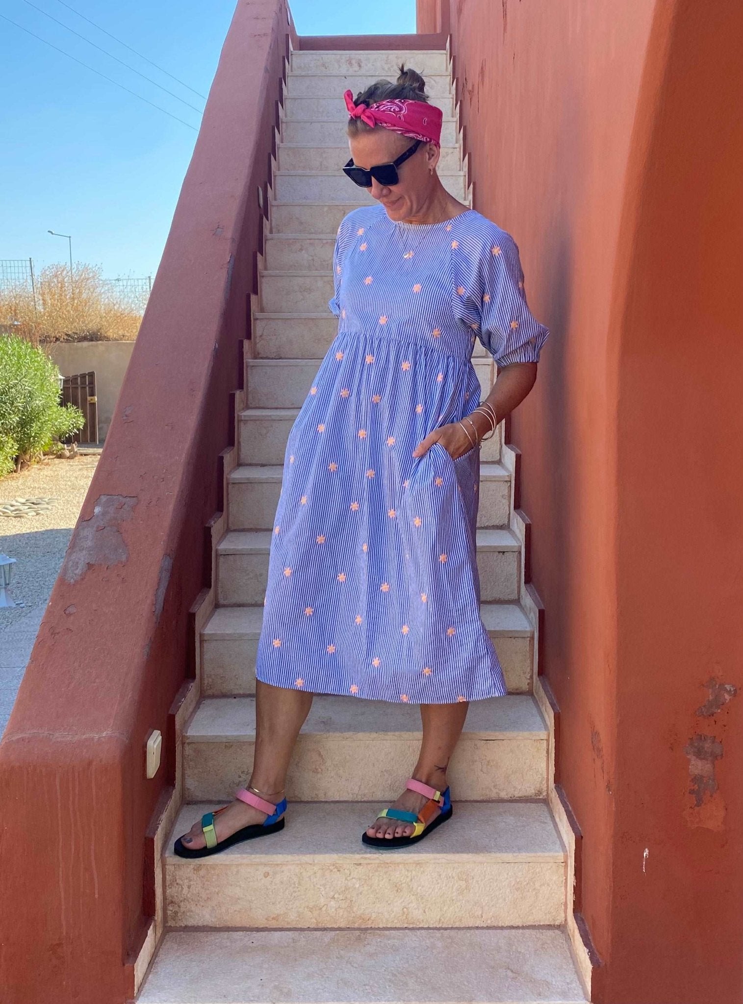 Kay Dress in Starry - Stripe Cotton - Hanova Studio