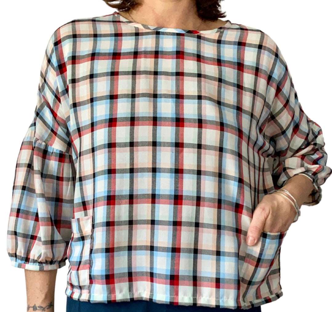 close up of cloud blouse in big checks