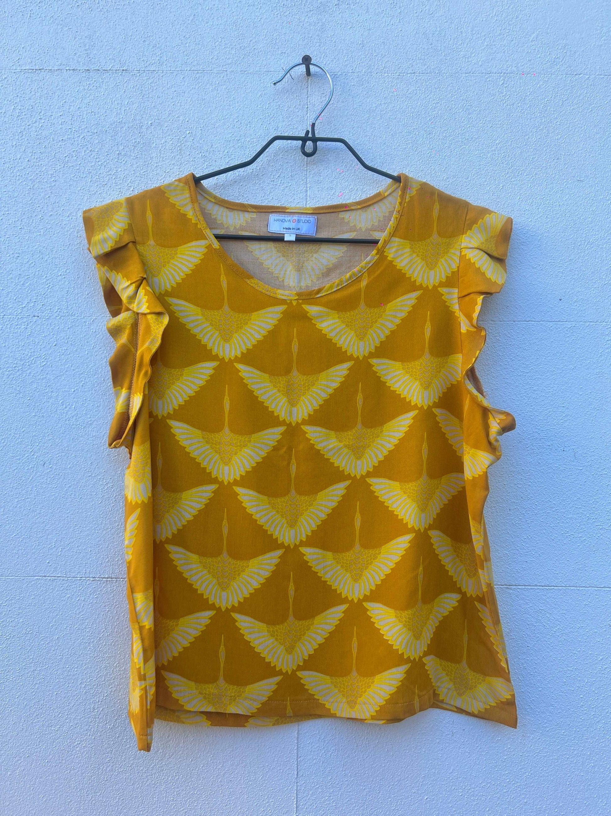 gold cranes frill sleeve top affordable sustainable clothing