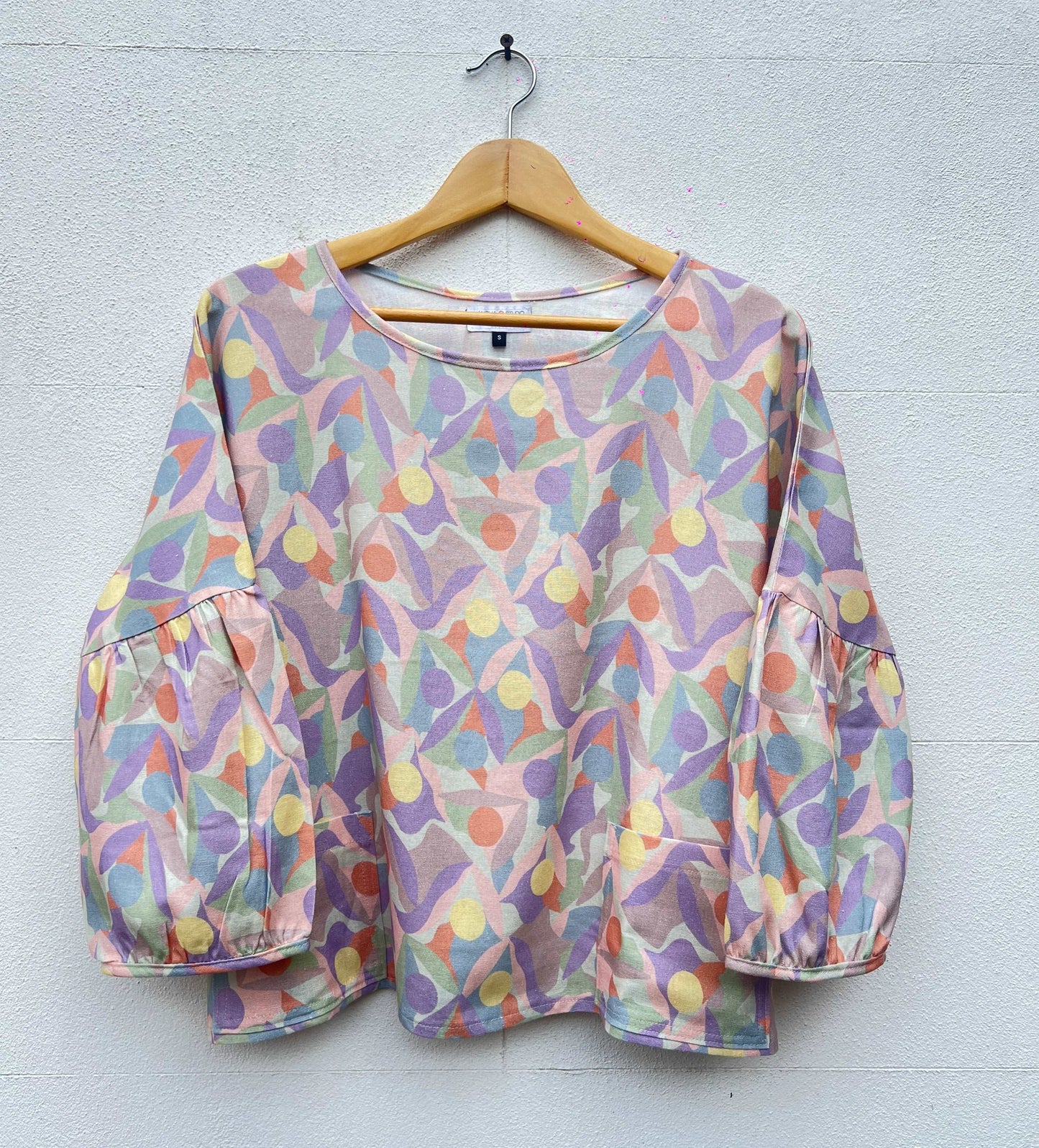 Pastel coloured patterned cloud blouse with pockets