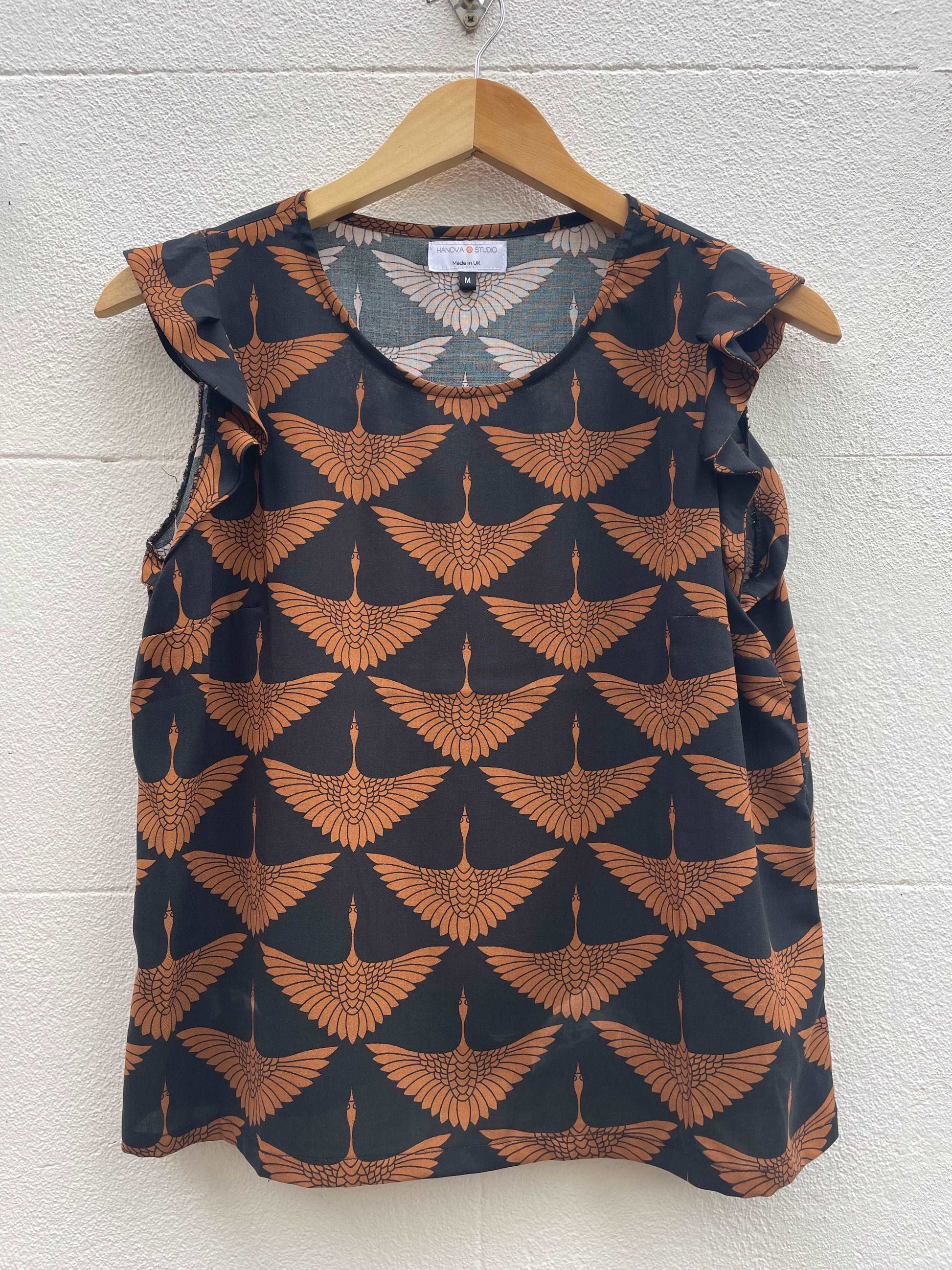 bronze cranes frill top affordable sustainable clothing