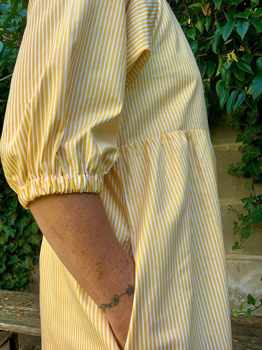 Kay Dress in Lemon Stripe Cotton - Hanova Studio