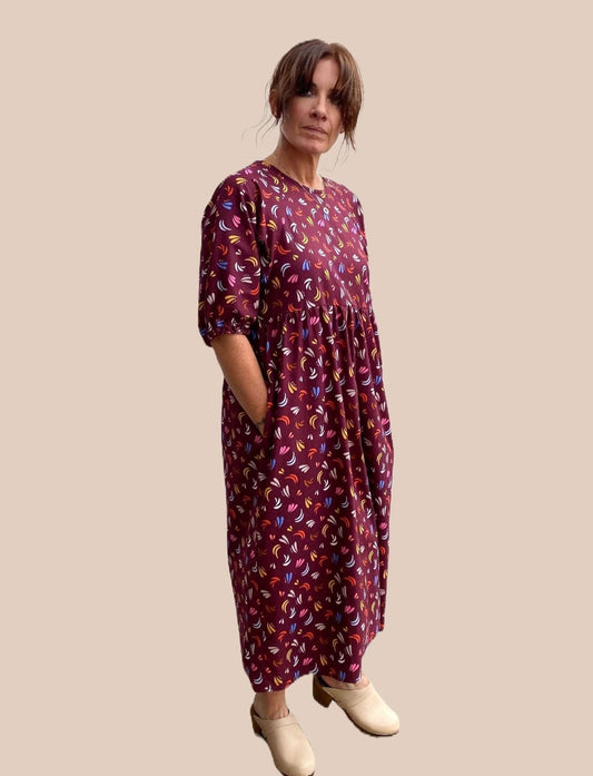 Kay Dress in Maroon Fiesta - Hanova Studio
