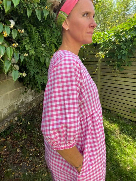 Kay Dress in Pink Gingham Cotton - Hanova Studio