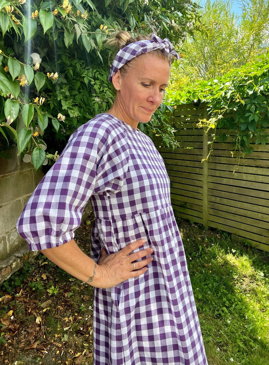 Kay Dress in Purple Gingham Cotton - Hanova Studio
