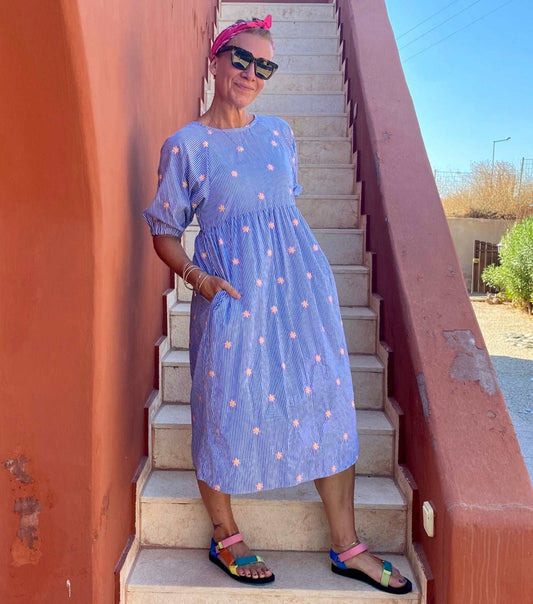 Kay Dress in Starry - Stripe Cotton - Hanova Studio