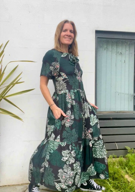 Nova Gown in Leopard Leaf sustainable dresses UK